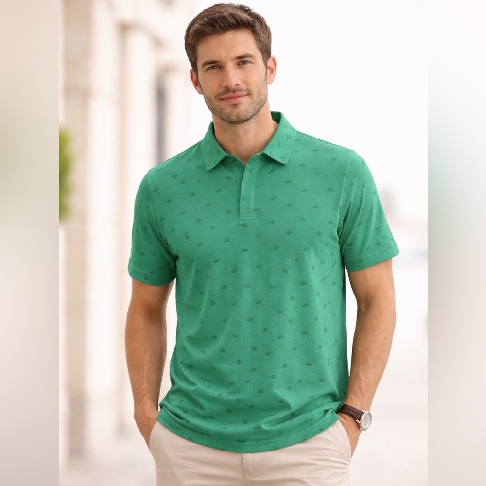 NWT all in motion dark moss green rock design cotton polo shirt size medium